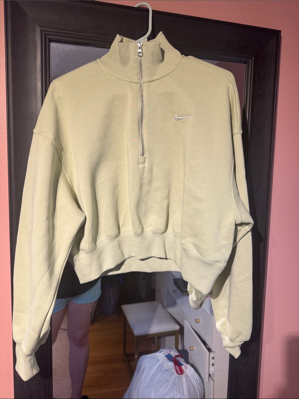 Nike Women's Sage Green Quarter-Zip Cropped Sweatshirt